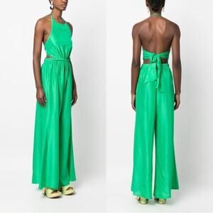 FORTE FORTE Emerald Green 100% Silk Habotai Cut-Out Details Halter Neck size 6